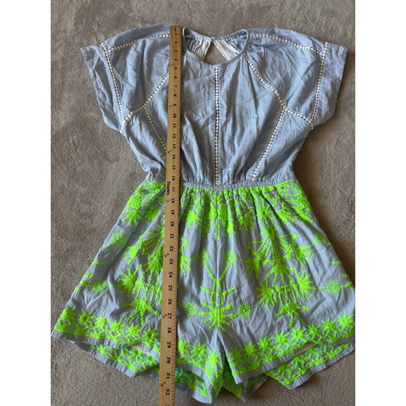 Basta Surf Size‎ Med Striped Romper Neon Palm Print Pom Trim Summer Outfit - Picture 3 of 8